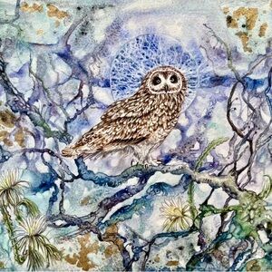 Mystic Messenger: Pueo's (owl)Blessing Art print of original Watercolor Painting